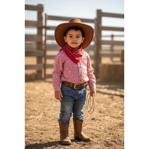 Vtg Rob Roy Boys Button-Up Shirt 6 Red & White Gingham Western point collar 60's